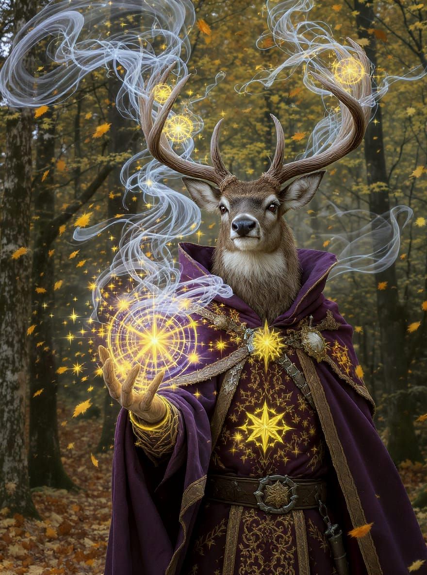 Deer Mage Casting a Spell in Mystical Woods