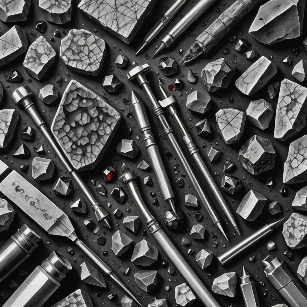 Granite Core Sample in Hyperdetailed Charcoal Drawing