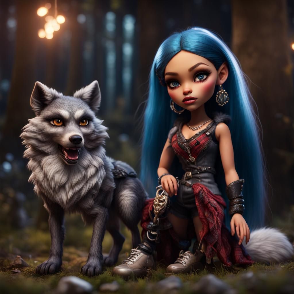 Hyperrealistic Bratz Doll as a Wolf Woman