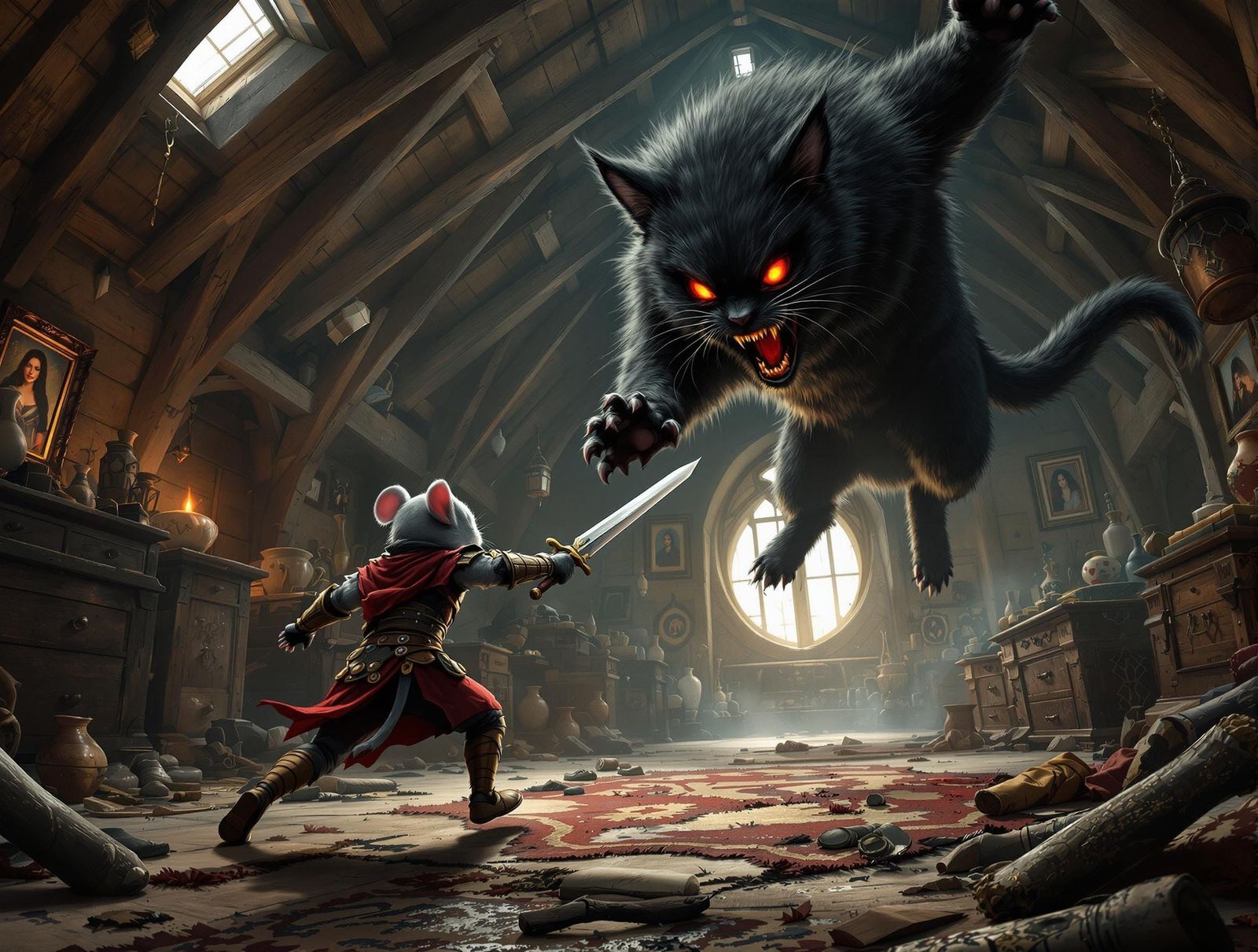 Warrior Mouse Battles Ferocious Cat in Intense Medieval Batt...