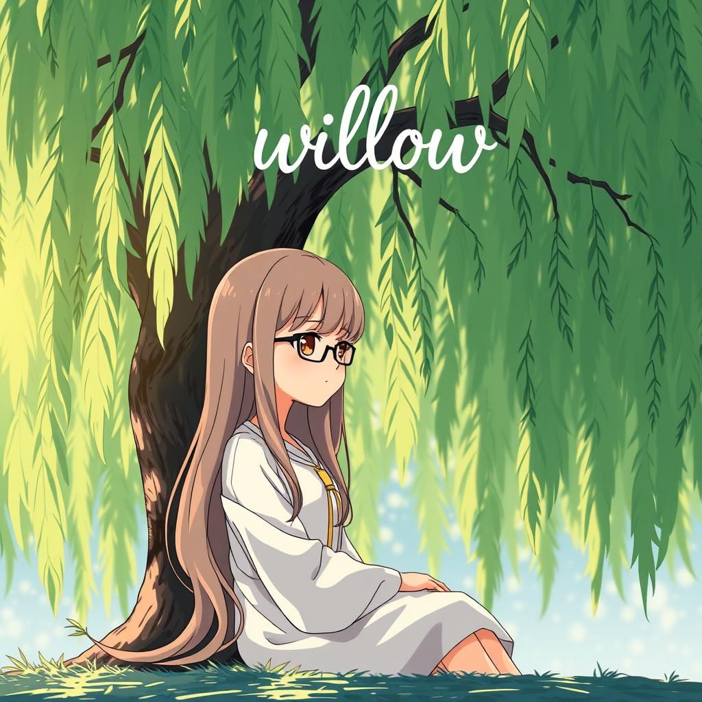 Manga Girl Under Weeping Willow Tree Illustration