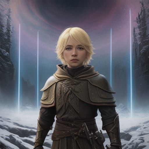 Young Mage in Red Robes Bathed in God Rays