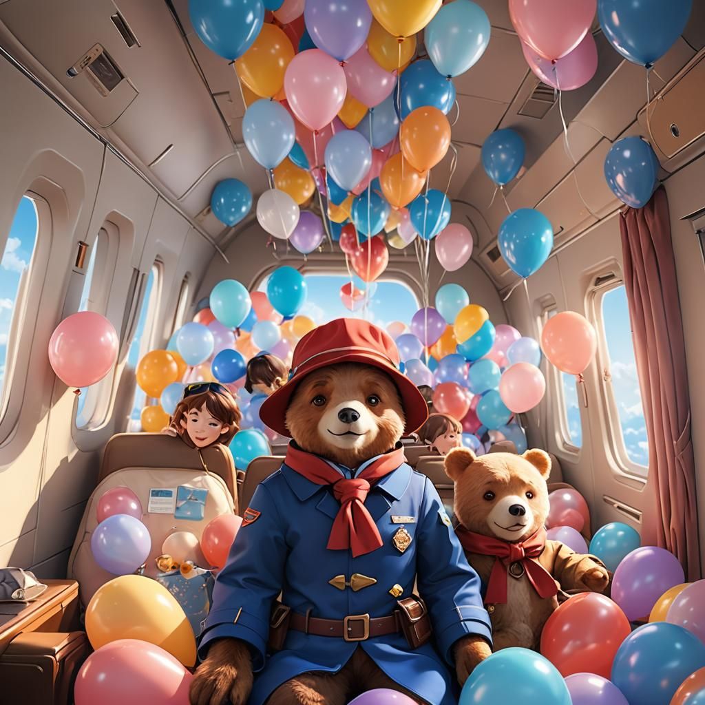 Paddington Cuddles Stewardess in Anime Balloon Plane