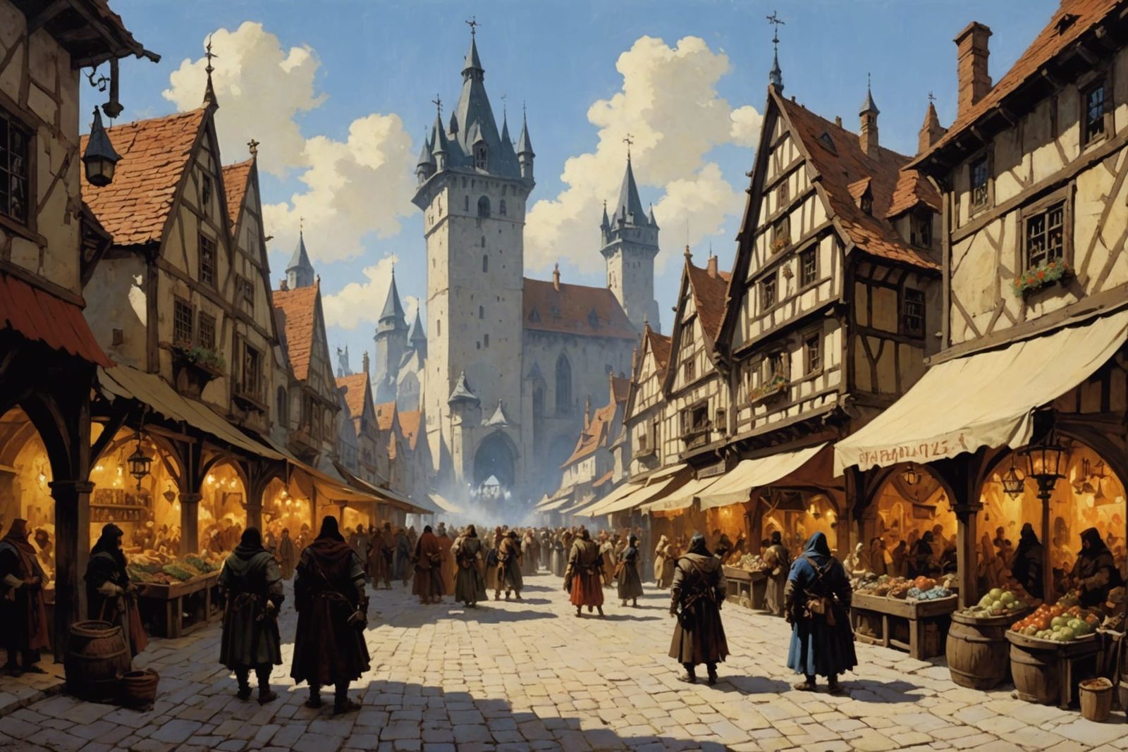 Vibrant Medieval Market Square in Fantasy Style