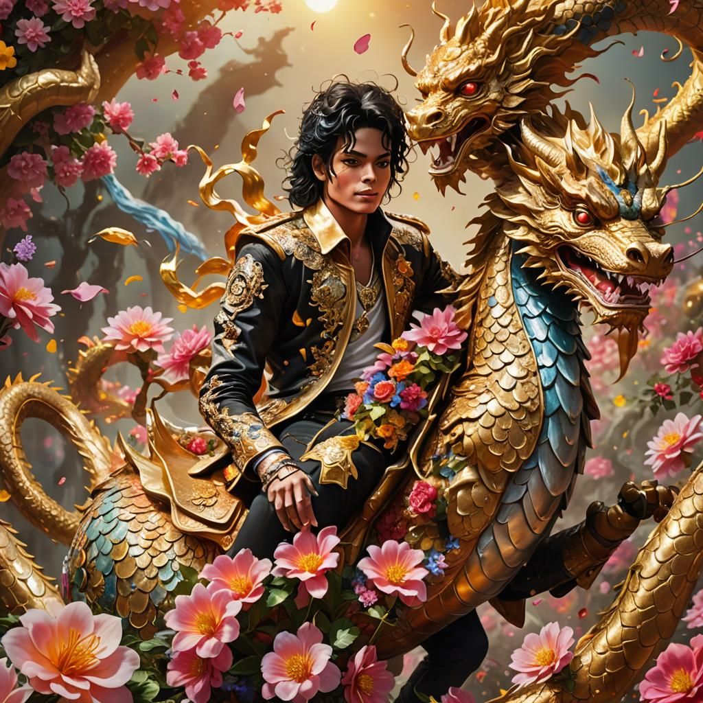 Michael Jackson Rides a Dragon in Airbrush Style