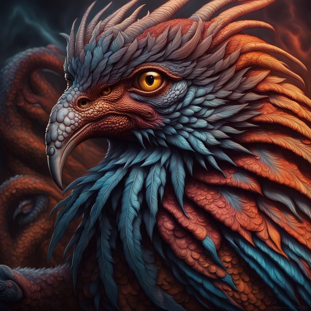 Detailed Cockatrice Concept Art in Deep Colors