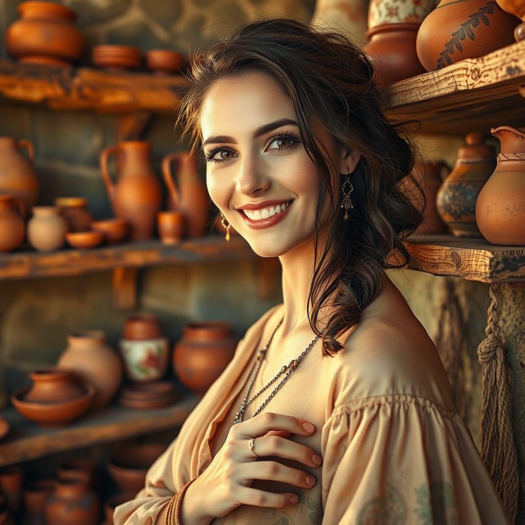 Rustic Clayware Shop in Warm, Earthy Tones