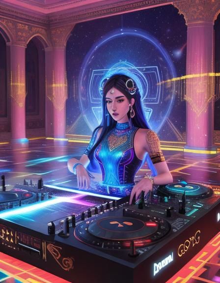 Girls DJ at Royal Palace: Holographic Astral Illustration