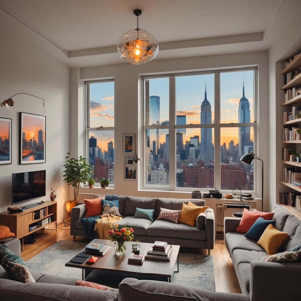 Modern Living Room with New York View