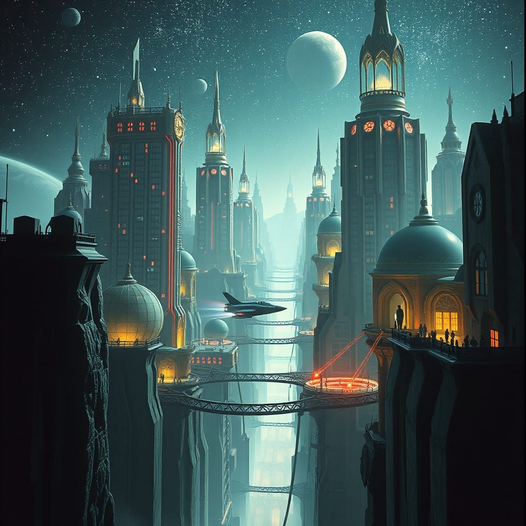 Futuristic Crystal City Among the Stars in Cinematic Style