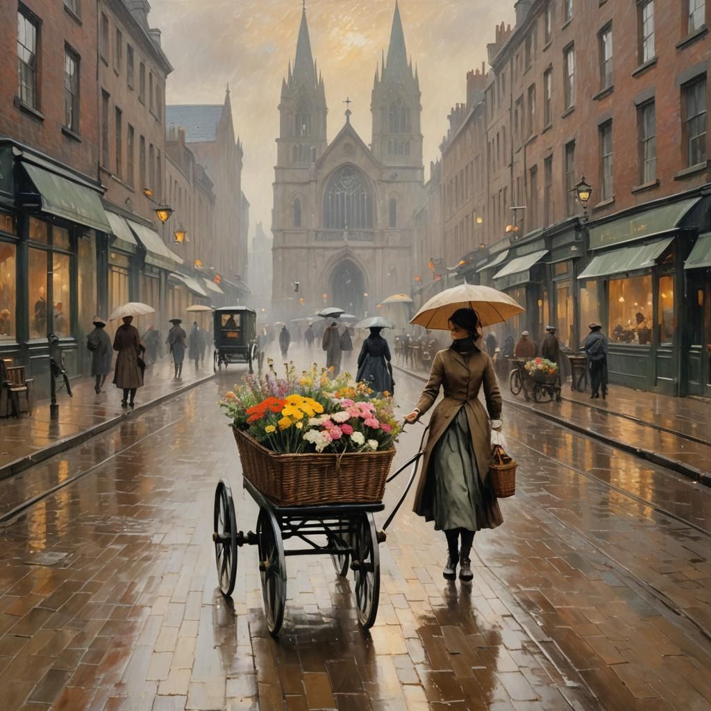 Flower Seller on Church Street, Liverpool: Impressionist Pai...