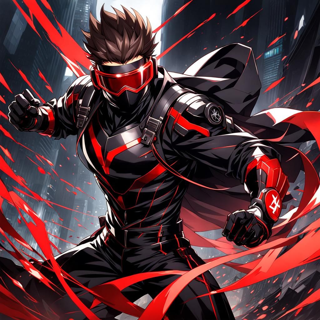 Anime Style Man with Red Goggles in Action