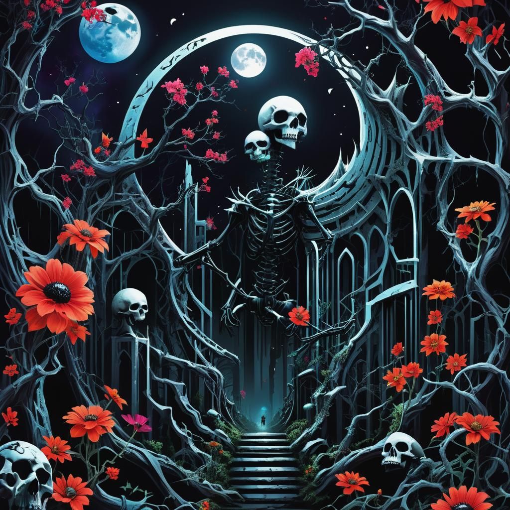 Darkpunk Weirdcore Arcology Moon Forest in Prisma