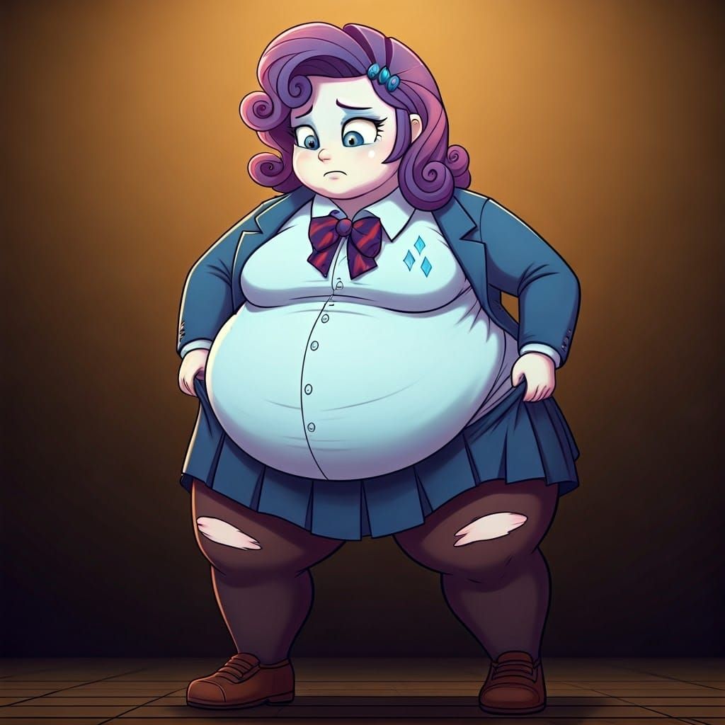 Overweight Cartoon Girl Struggles with Clothing
