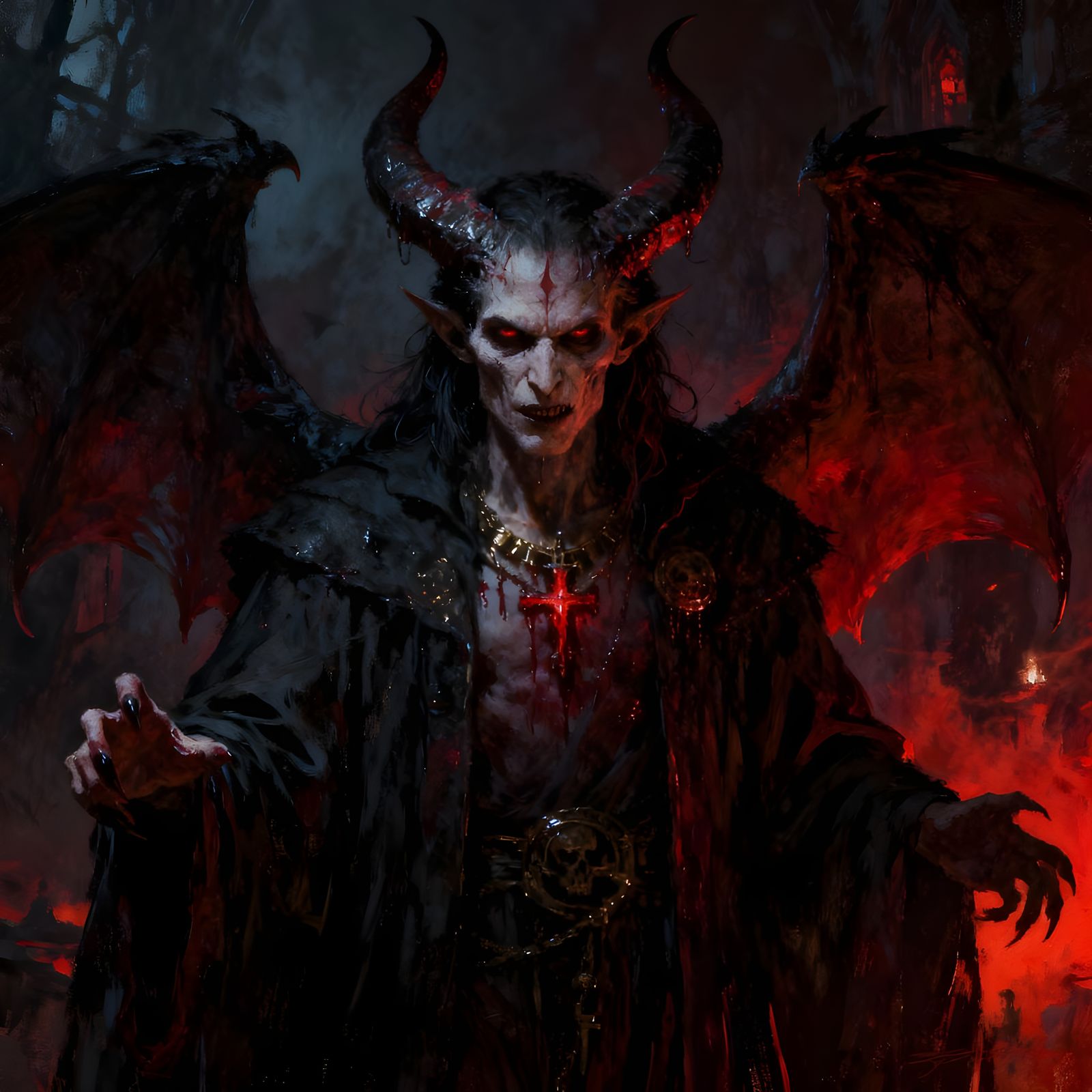 Sinister Satanic Ritual Painting with Dark Moody Lighting