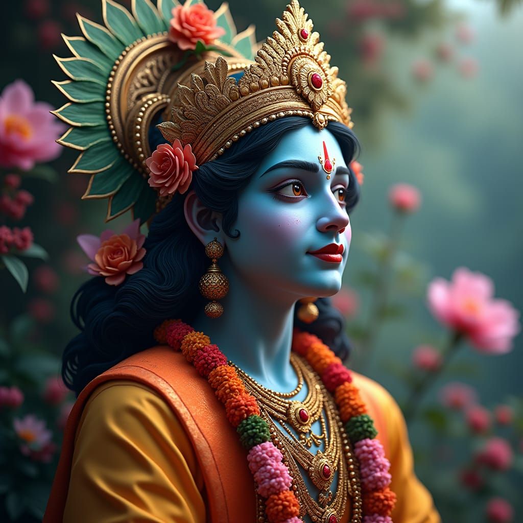 Krishna Portrait in Mystical Setting: Matte Painting Aesthet...