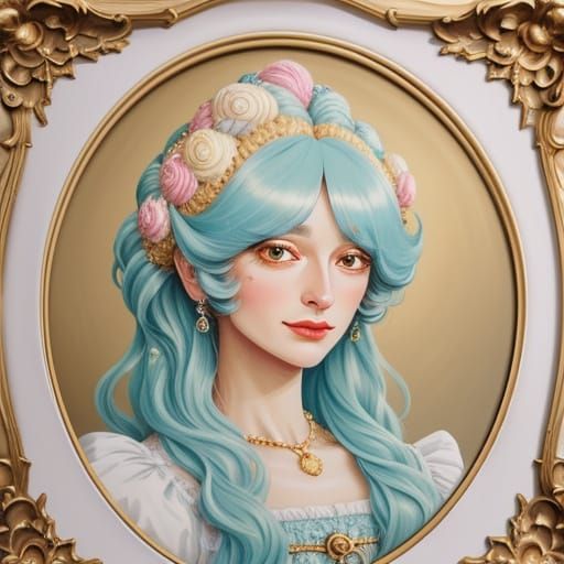 Ice Cream Rococo Wig in Oil Painting Style