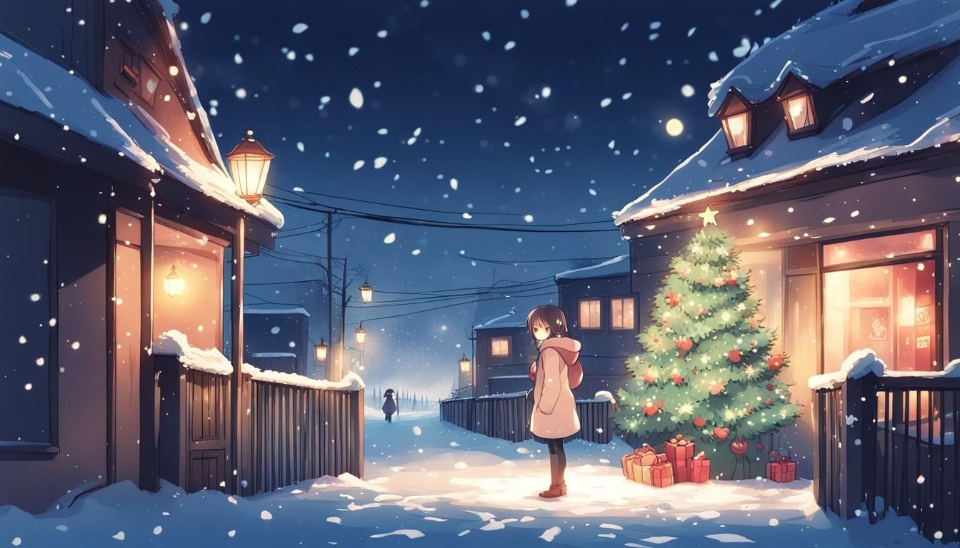 Dreamy Lofi Girl in Snowy Christmas Night