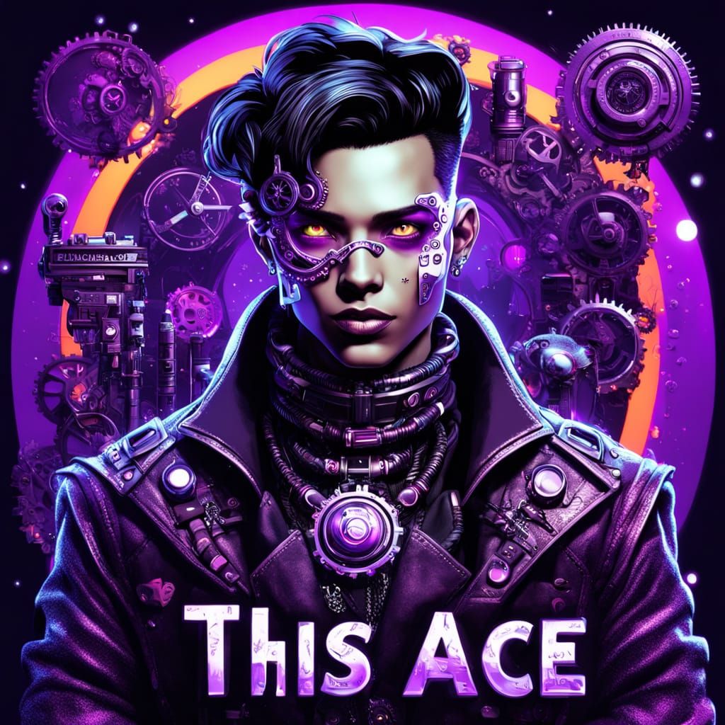 Cyberpunk Pop Art Portrait with Steampunk Accents and Neon M...