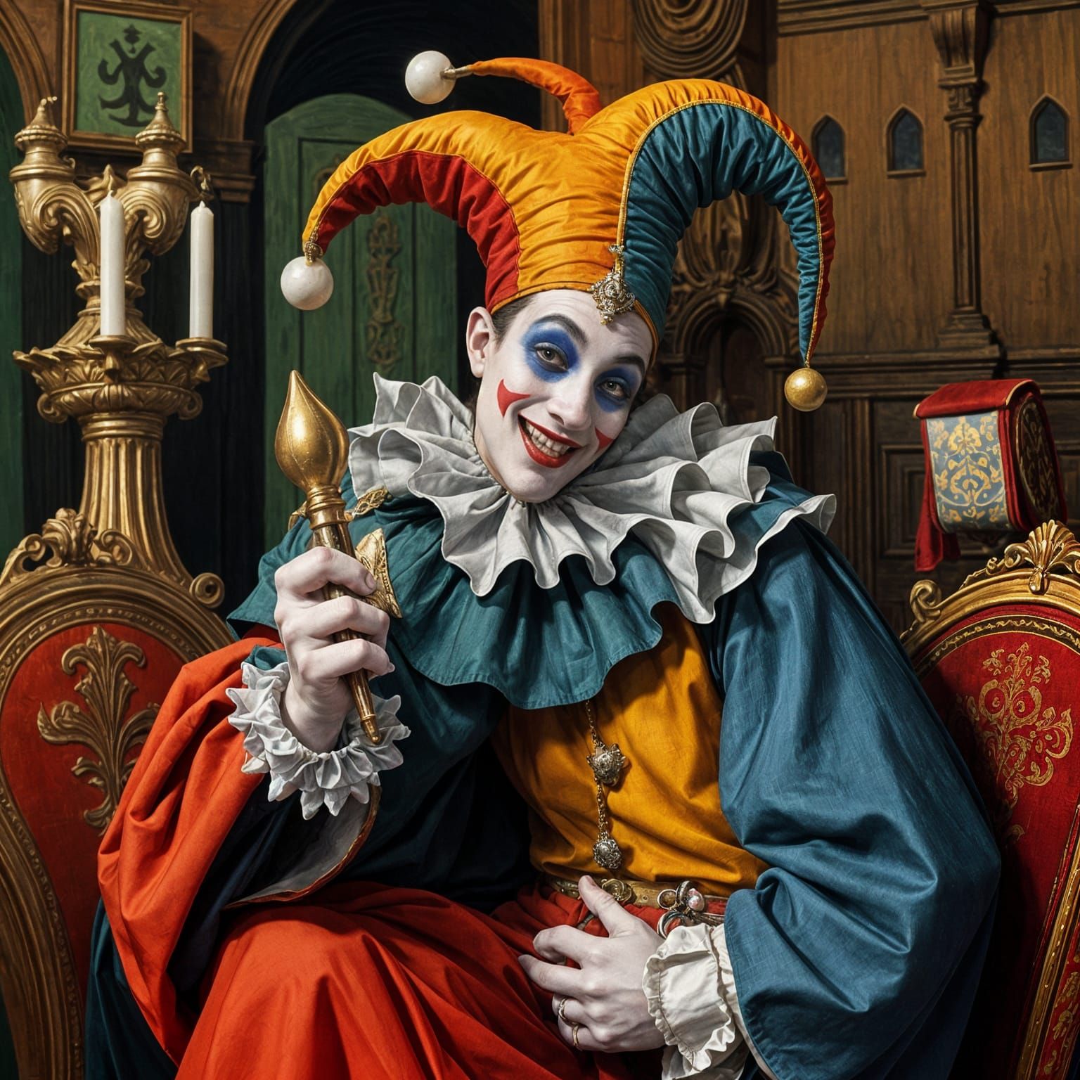 Medieval Jester in Vibrant Abstraction