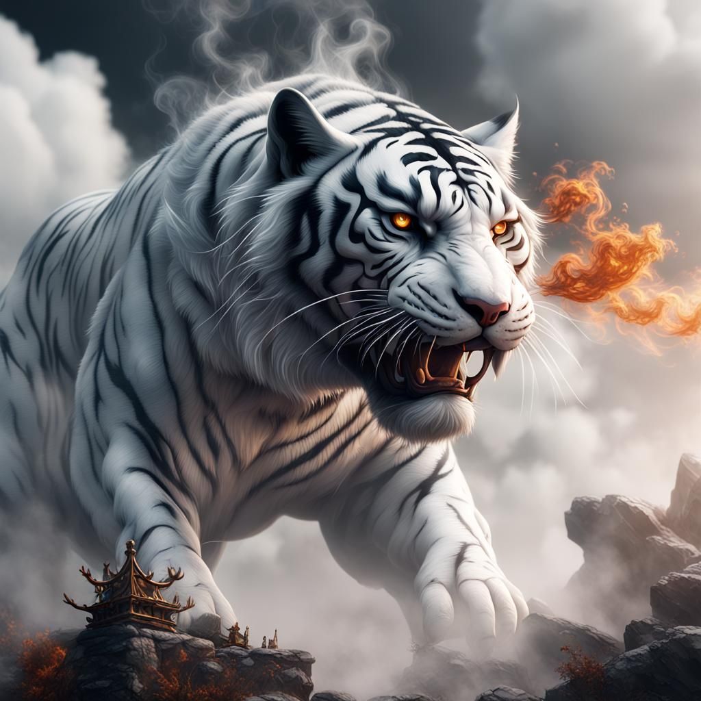 Fantastical Smoke Tiger Under White Sky