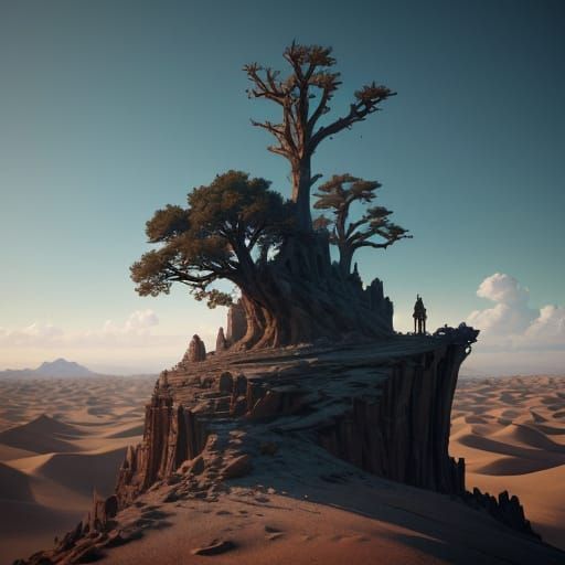 Elf Wanderer on Alien Desert Cliff in Digital Painting Style