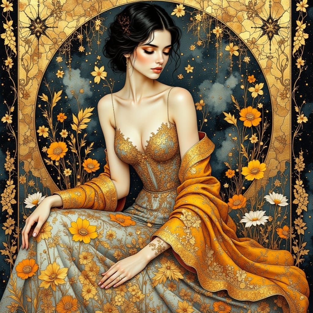 Uniting the style elements of Erte, Klimt, Mucha and Dupas