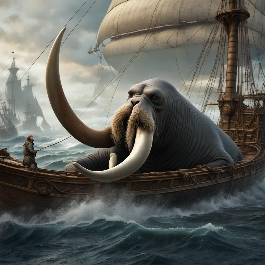 Walrus with Scrimshaw Tusks: Detailed Matte Painting