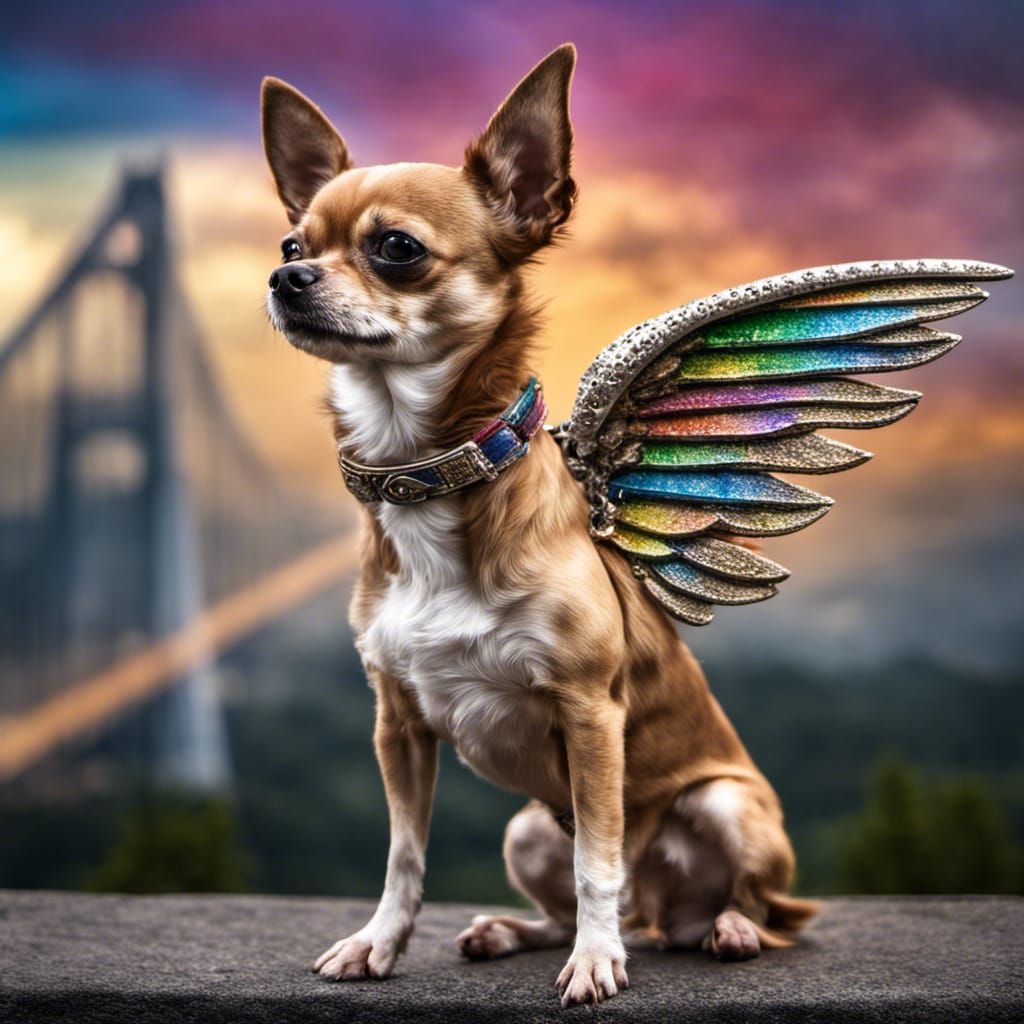 Winged Chihuahua Portrait on the Rainbow Bridge