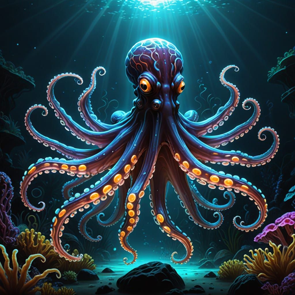 Glowing Octopus Shines in Neon Sunlight
