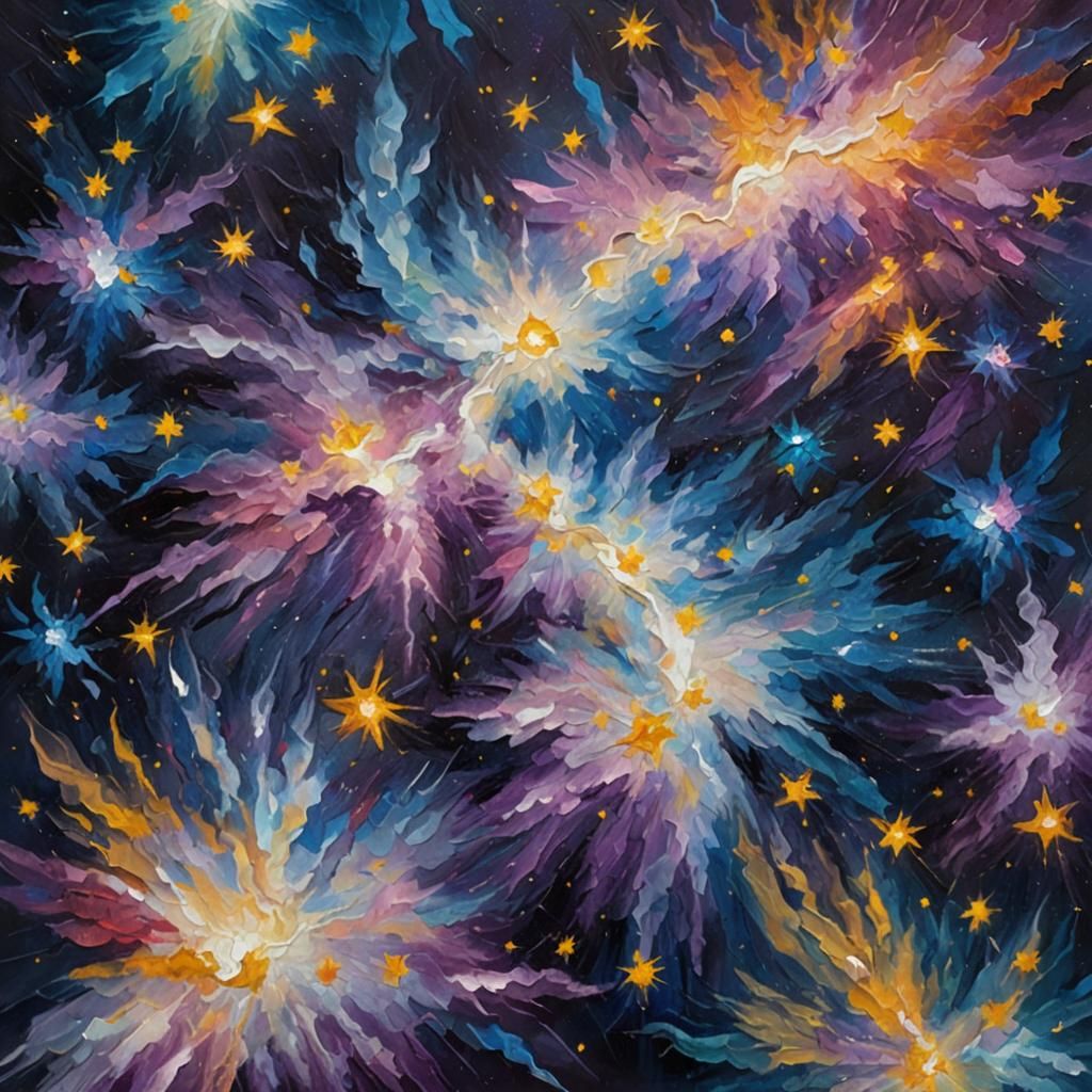 Aries Constellation in Starry Night Sky Oil Painting