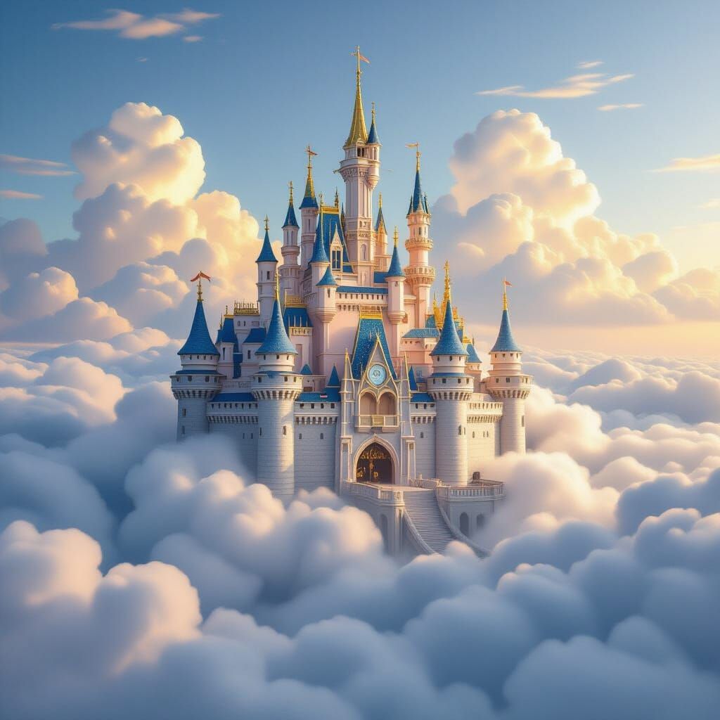 Majestic Castle Floating Among Clouds