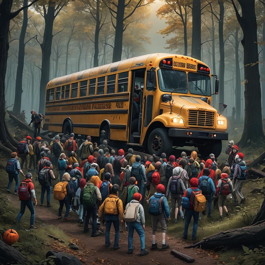 Horror Icons Escape Haunted School Bus: Anime Art