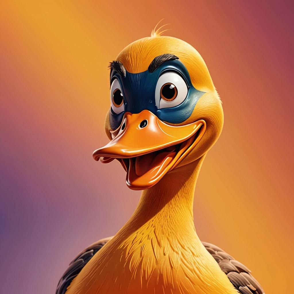 Cartoon Duck Portrait with Goofy Expression
