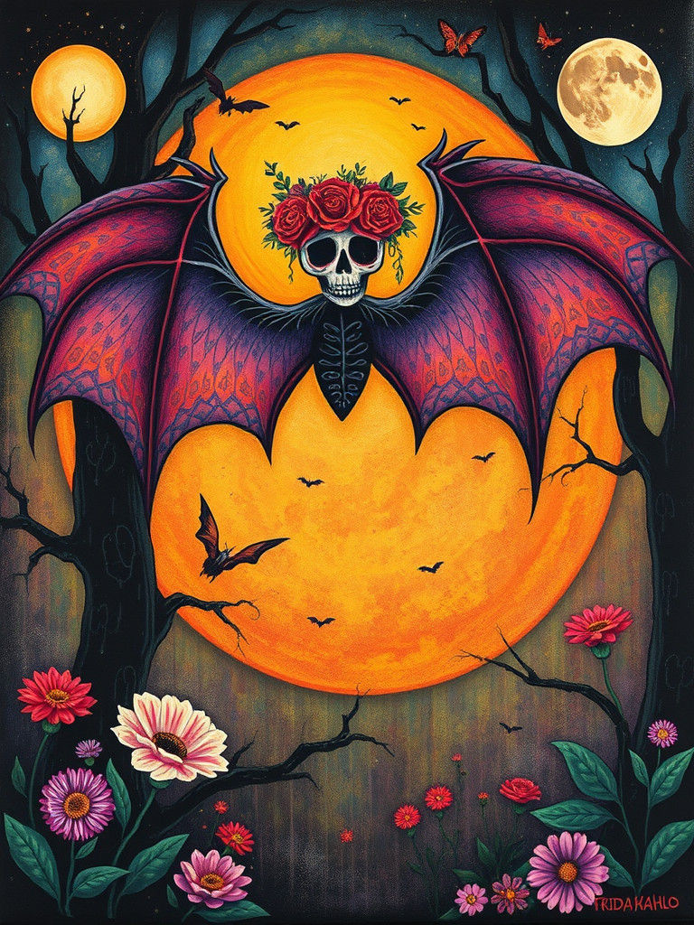 Psychedelic Mariachi Bat Bride in Haunted Forest