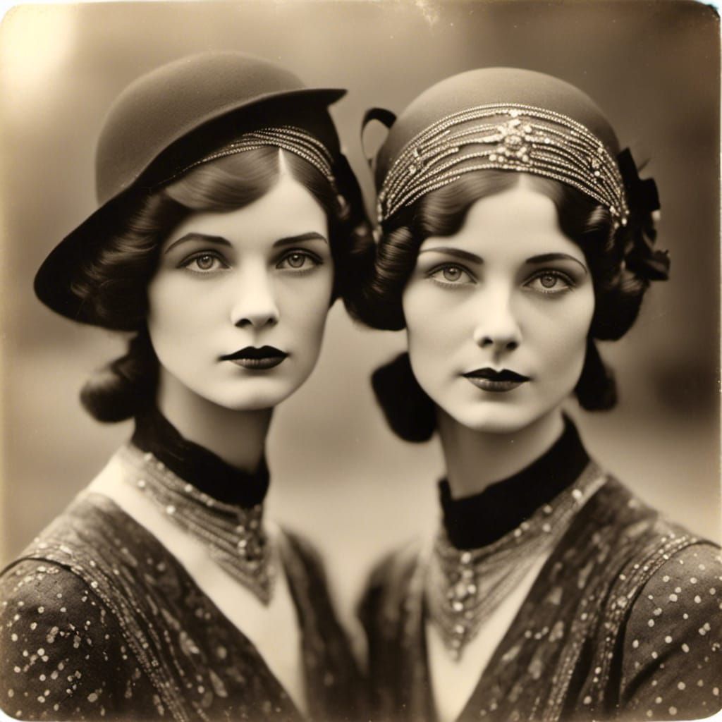 Twin Women in Berlin Park, 1930s Style Photograph