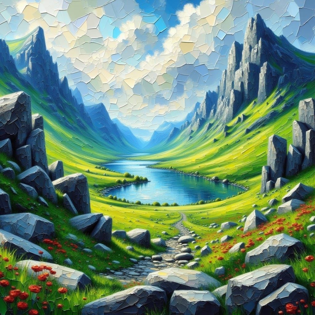 Irish Highlands in Cracked Impasto Style