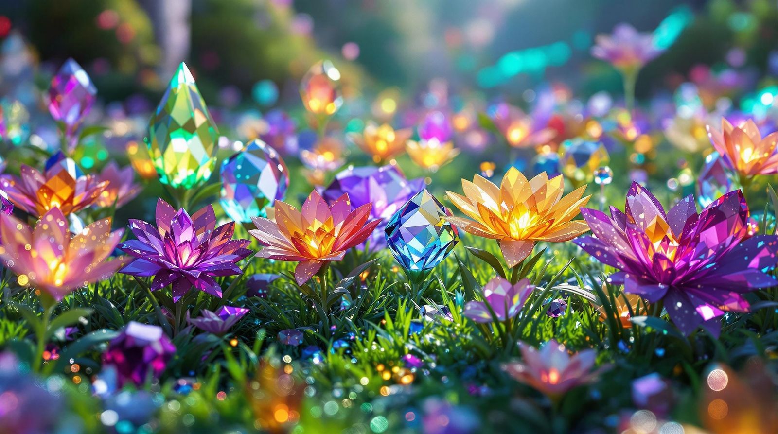 Sparkling Gemstone Blooms in a Crystal Garden