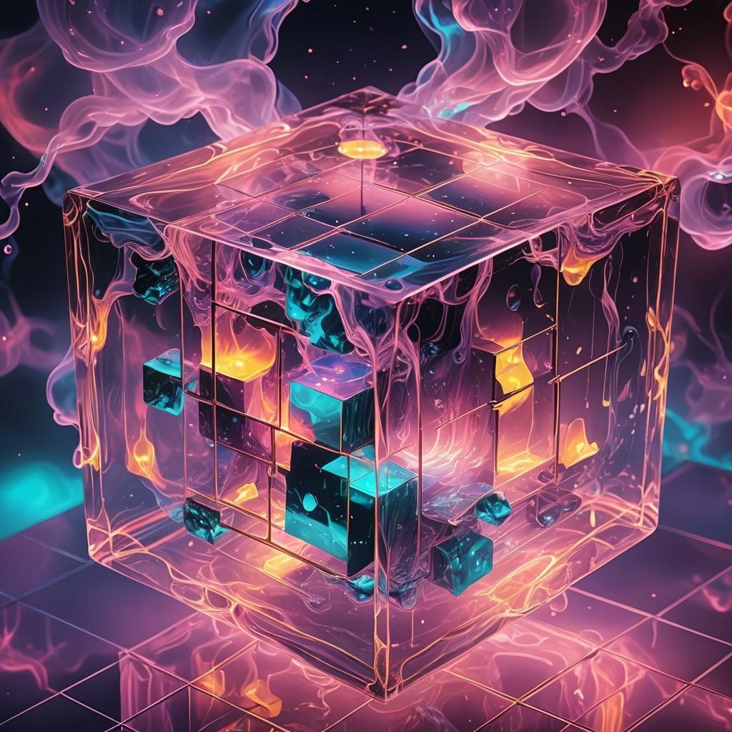 Dreamlike Cube Emitting Illusions: Surreal Digital Art