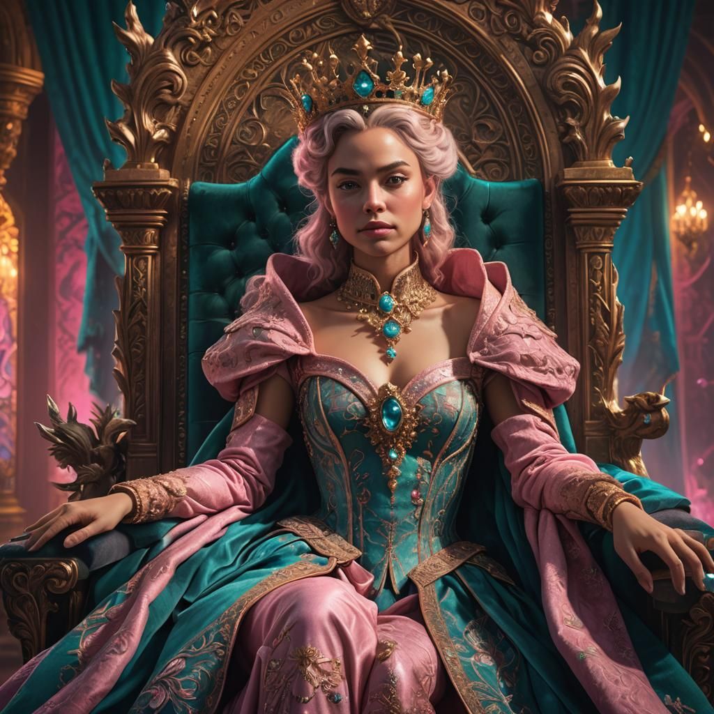 Pink Queen on Throne, Digital Matte Painting