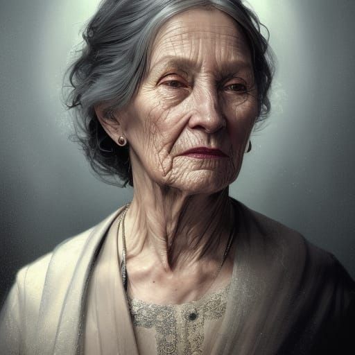 Detailed Portrait of an Old Woman in Frame