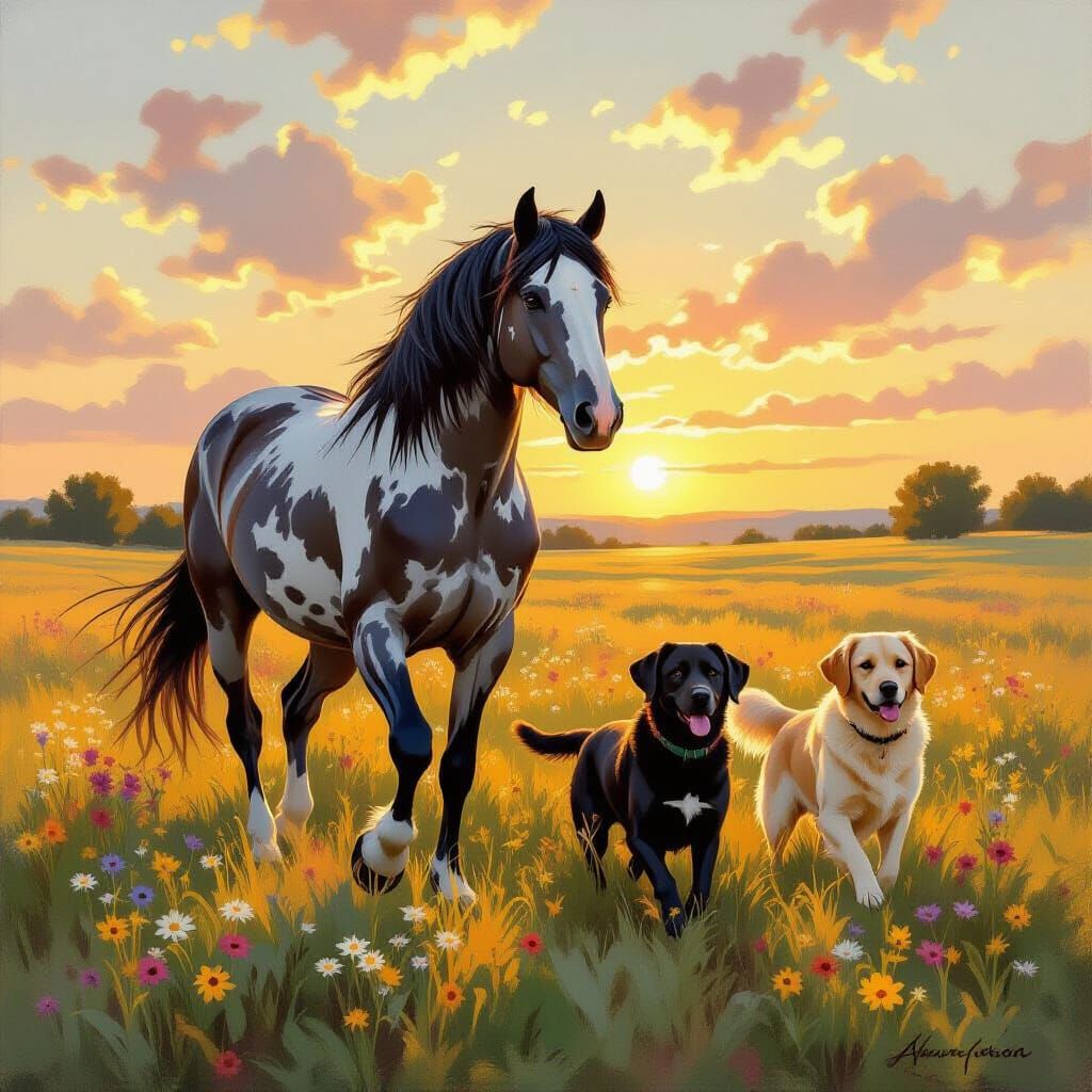 Majestic Percheron Horse in Sun-Dappled Meadow