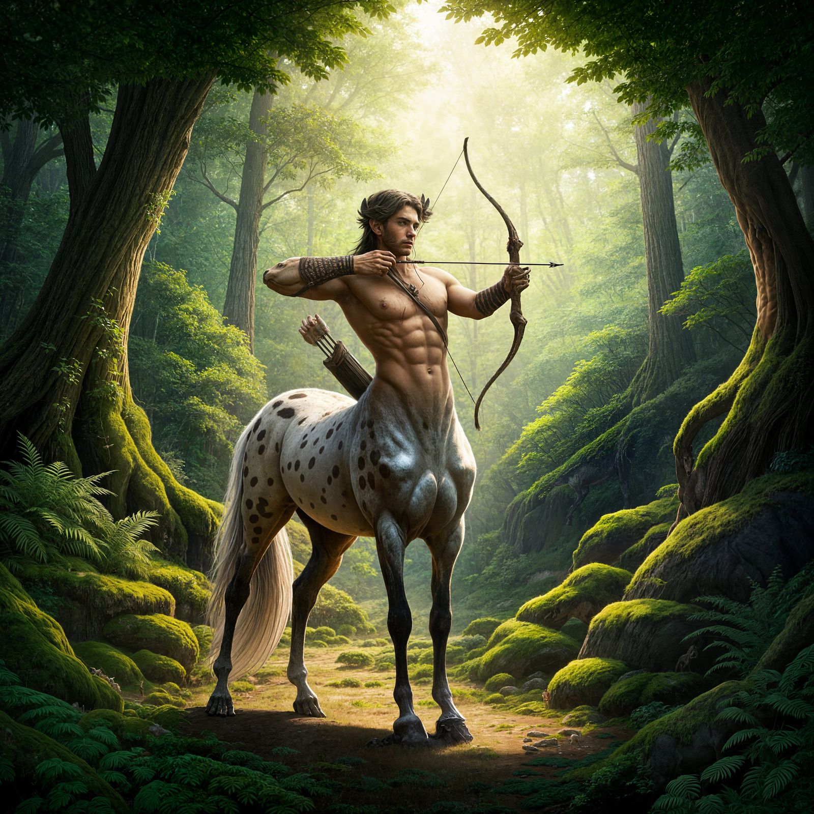 a centaur-like creature with the upper body of a greek human...