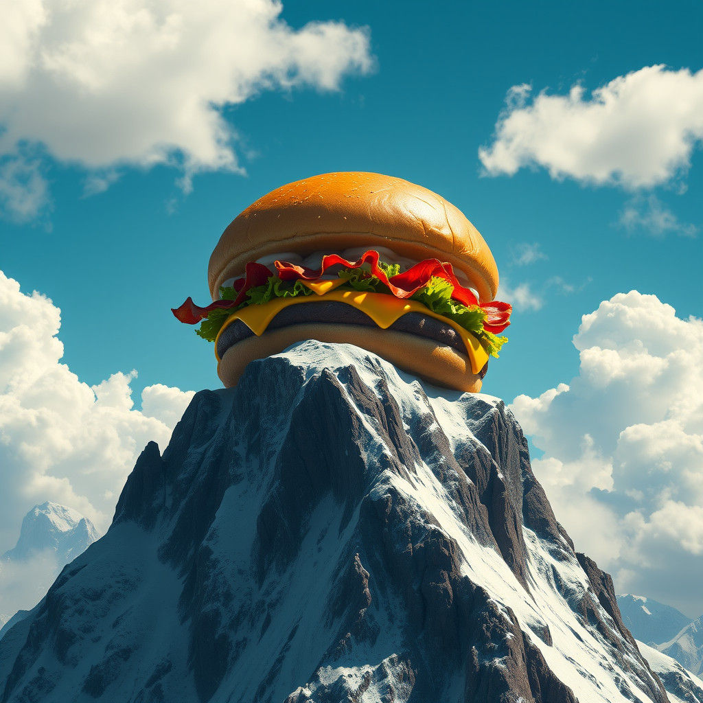 Colossal Burger Perched Atop Mountain Peak