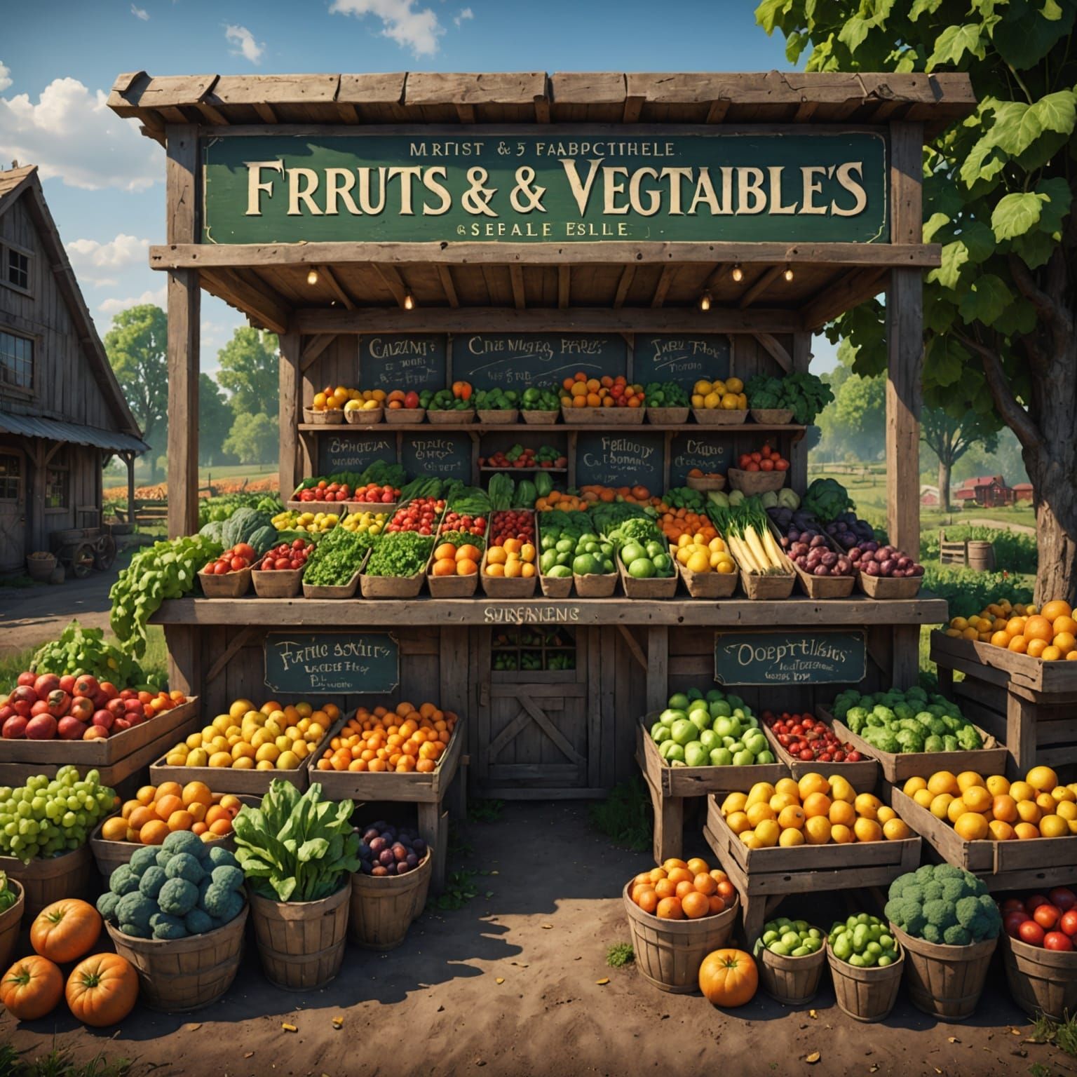 Colorful Farmstand with Fruits and Vegetables