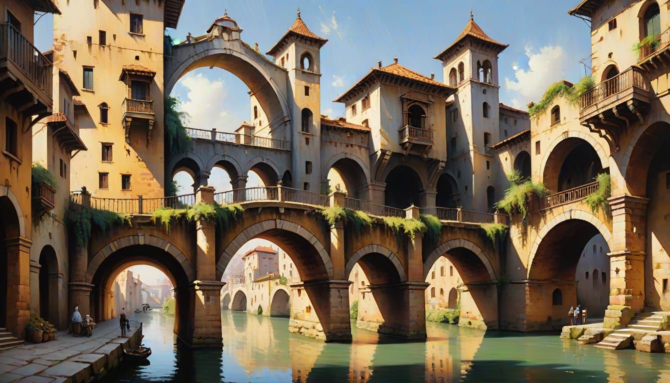 Organic Cityscape in Dramatic Oil Painting