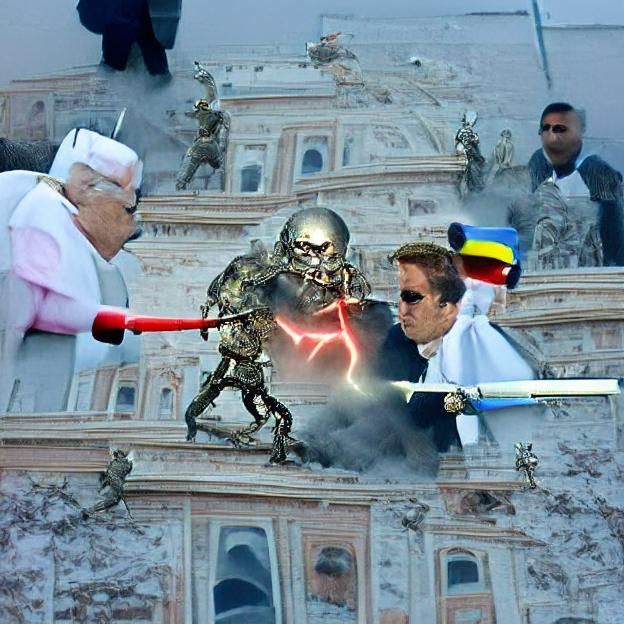 Terminator Robot Confronts the Pope in Battle