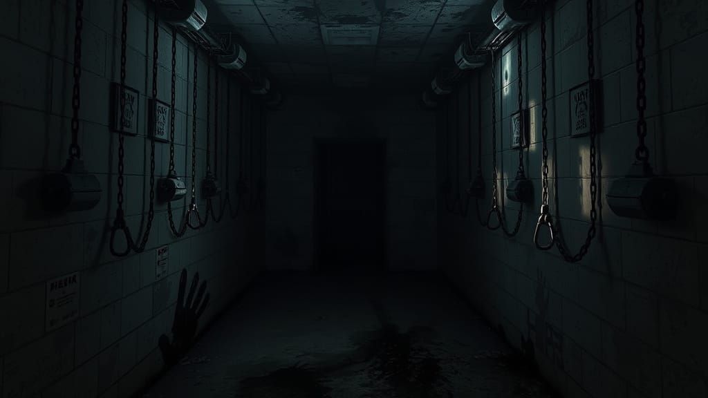 Eerie Prison Cell with Glowing Handprints and Electricity