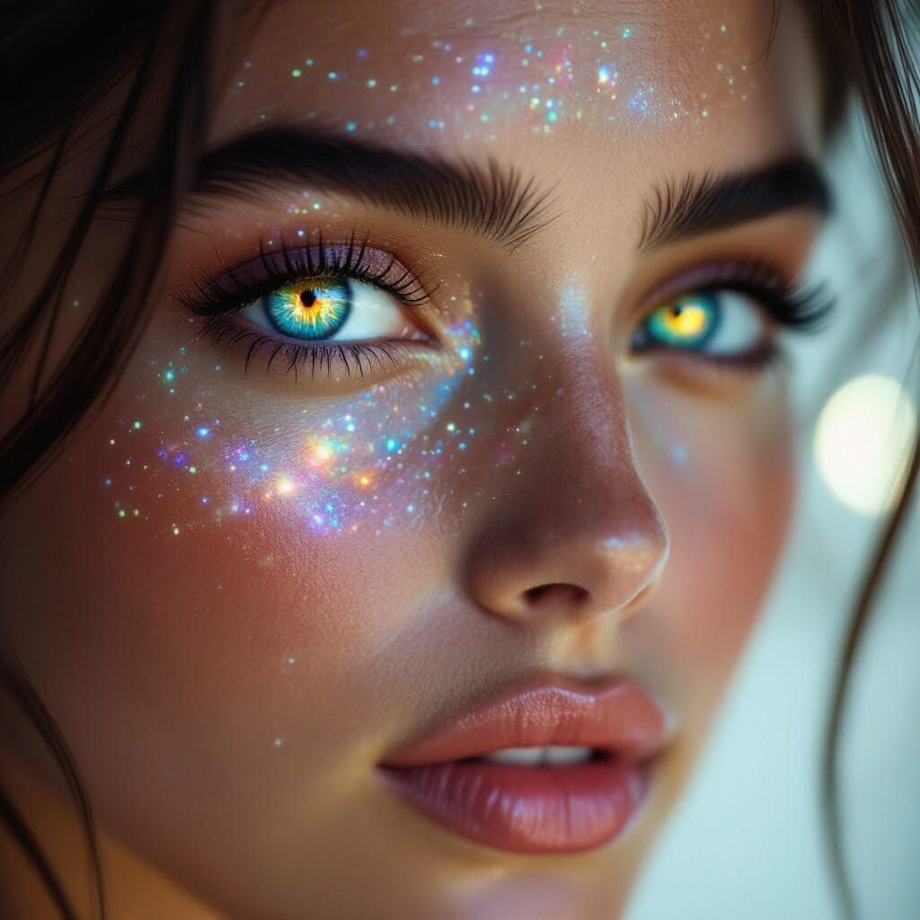Galactic Eyes Portrait: Woman with Cosmic Reflection