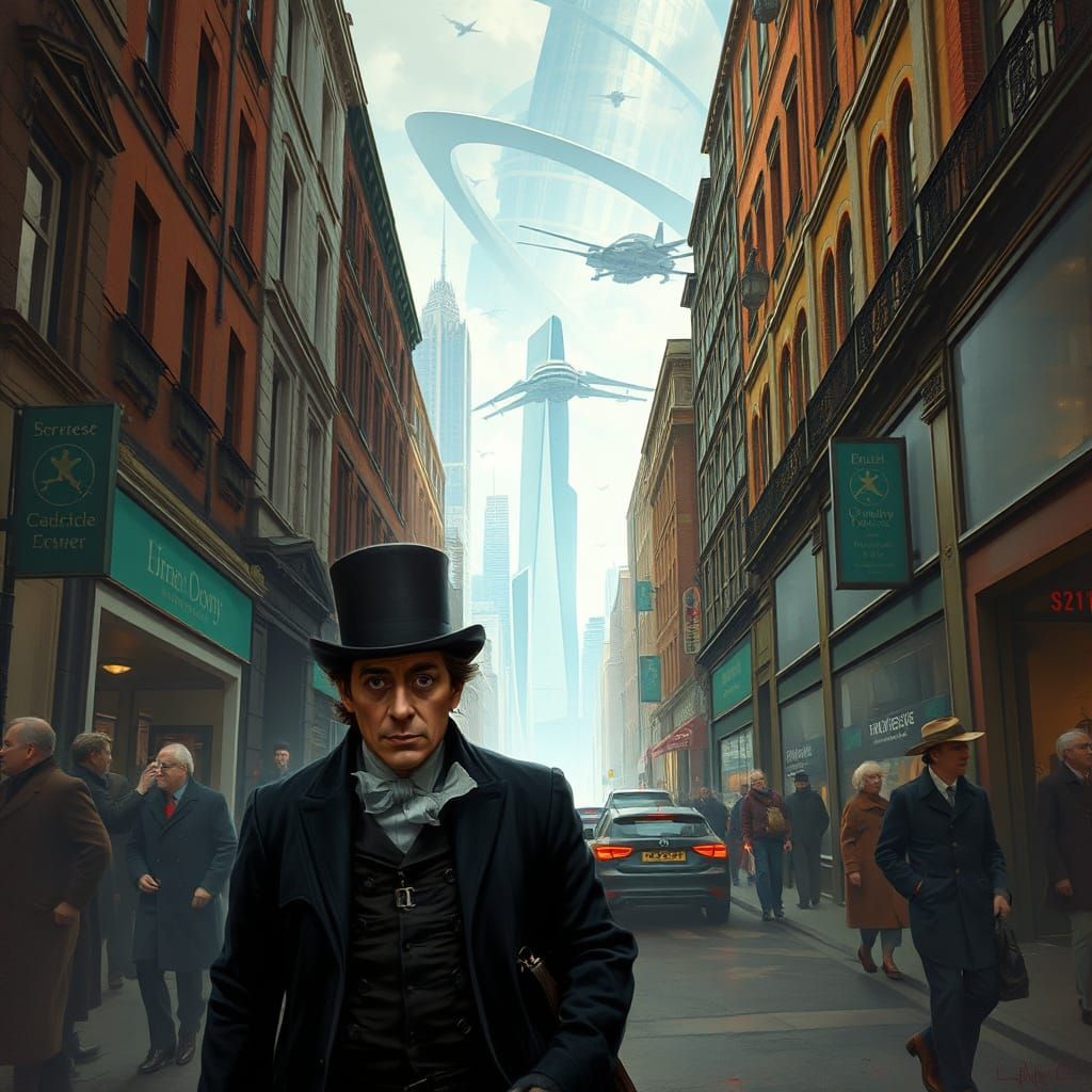 Victorian London Portal to Cyberpunk City